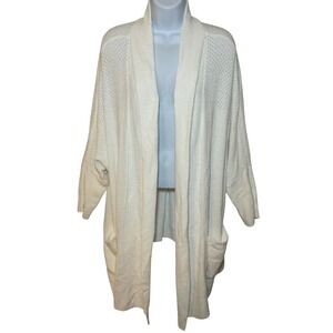 Barefoot Dreams CozyChic Ultra Lite Cardigan White Open Front Pockets Womens 1X